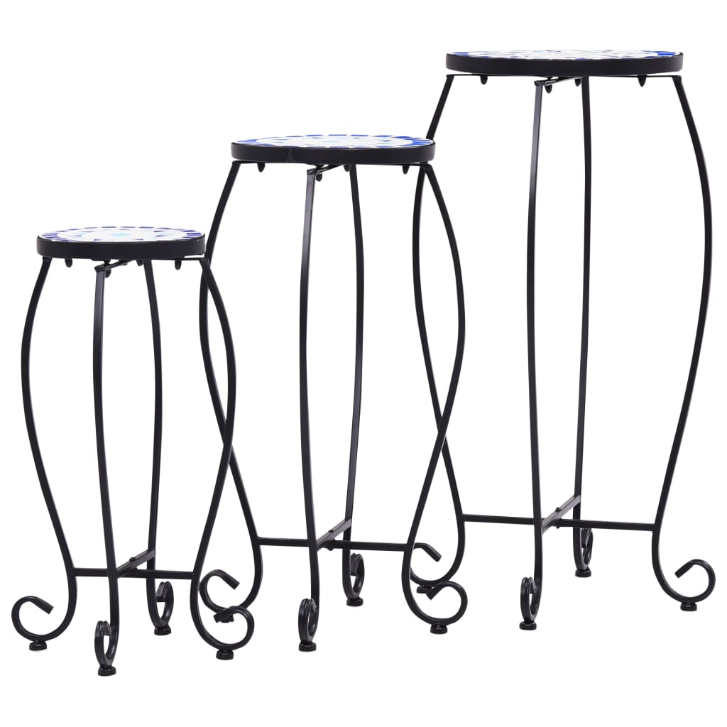 Tavolini con Mosaico 3 pz Blu e Bianco in Ceramica 46702