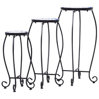 Tavolini con Mosaico 3 pz Blu e Bianco in Ceramica 46702