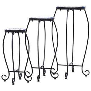 Tavolini con Mosaico 3 pz Blu e Bianco in Ceramica 46702