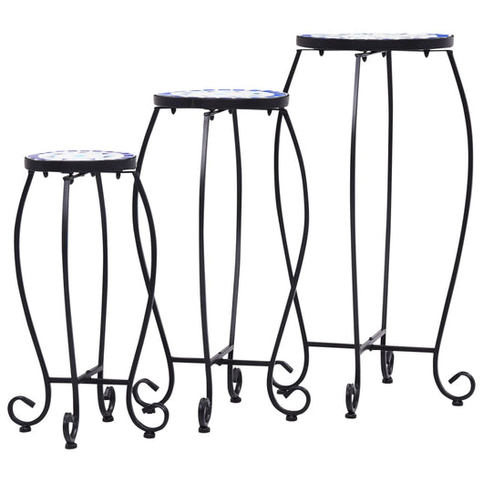 Tavolini con Mosaico 3 pz Blu e Bianco in Ceramica 46702