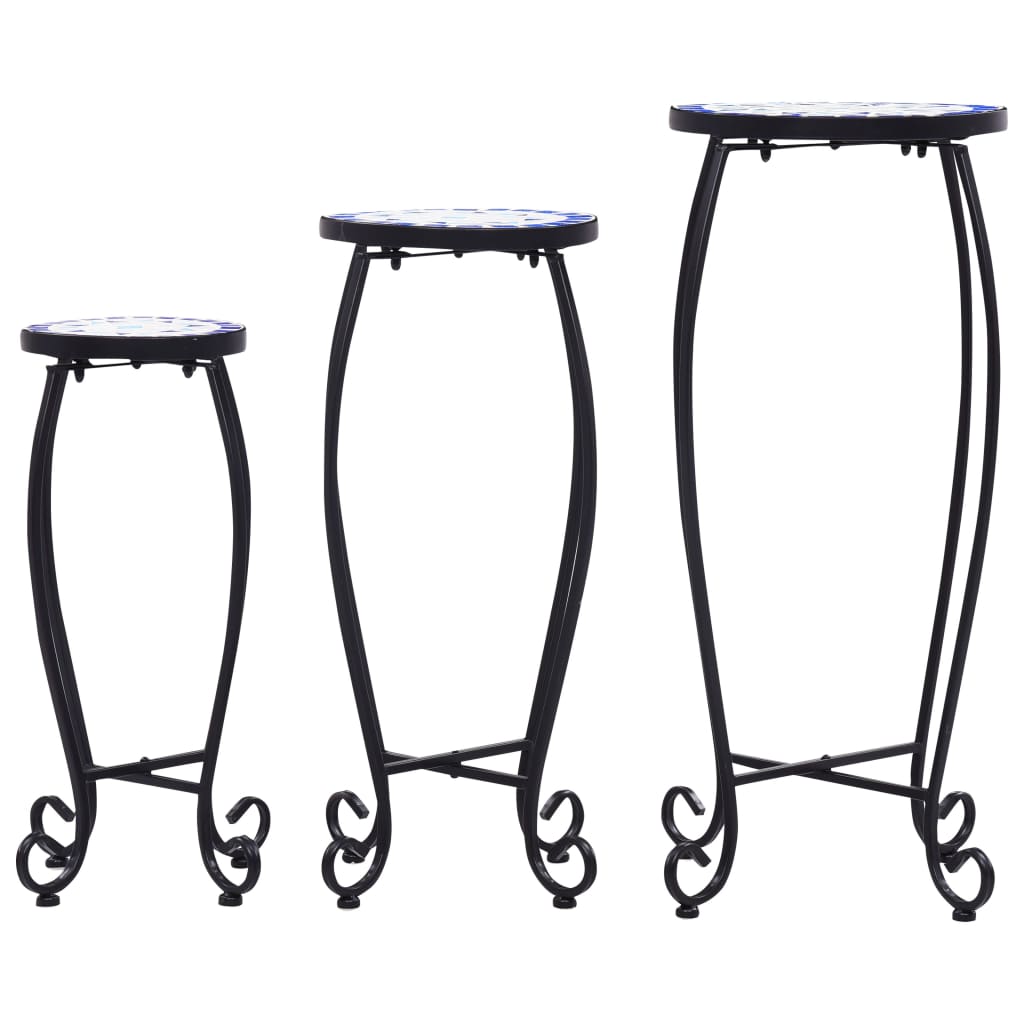 Tavolini con Mosaico 3 pz Blu e Bianco in Ceramica 46702