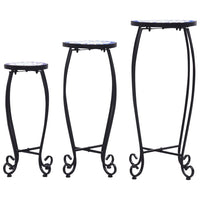 Tavolini con Mosaico 3 pz Blu e Bianco in Ceramica 46702