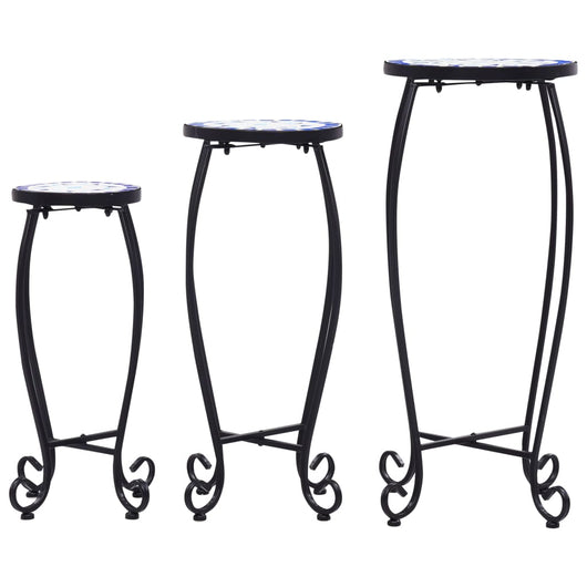 Tavolini con Mosaico 3 pz Blu e Bianco in Ceramica 46702