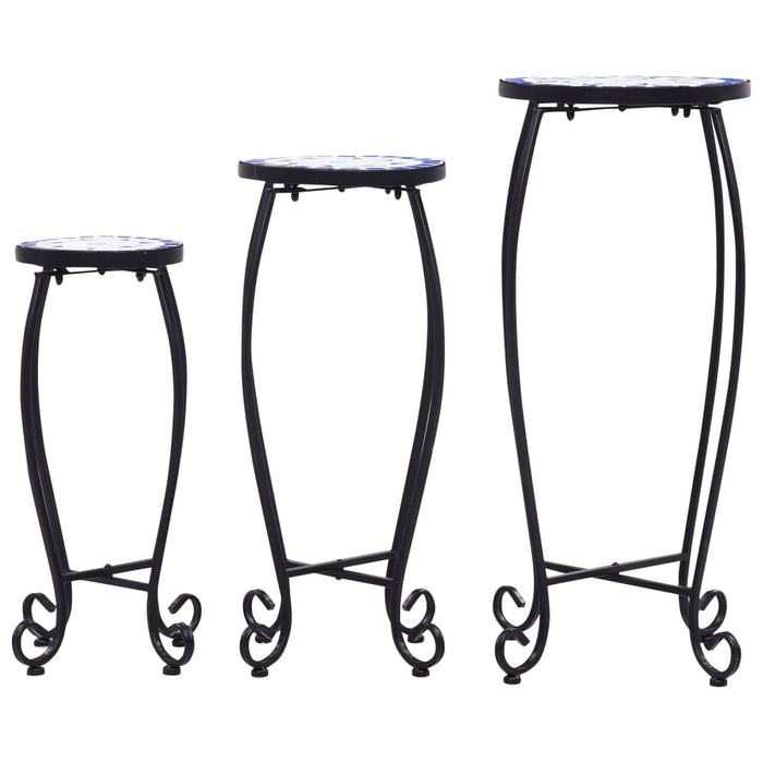 Tavolini con Mosaico 3 pz Blu e Bianco in Ceramica 46702