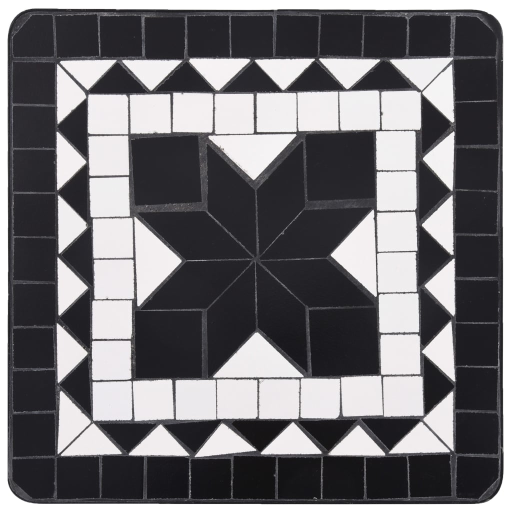 Tavolino di Servizio con Mosaico Nero e Bianco in Ceramica cod mxl 69457