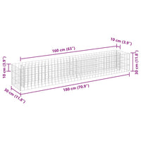 Gabbione Letto Rialzato in Acciaio Zincato 180x30x30 cm