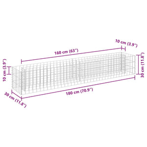 Gabbione Letto Rialzato in Acciaio Zincato 180x30x30 cm
