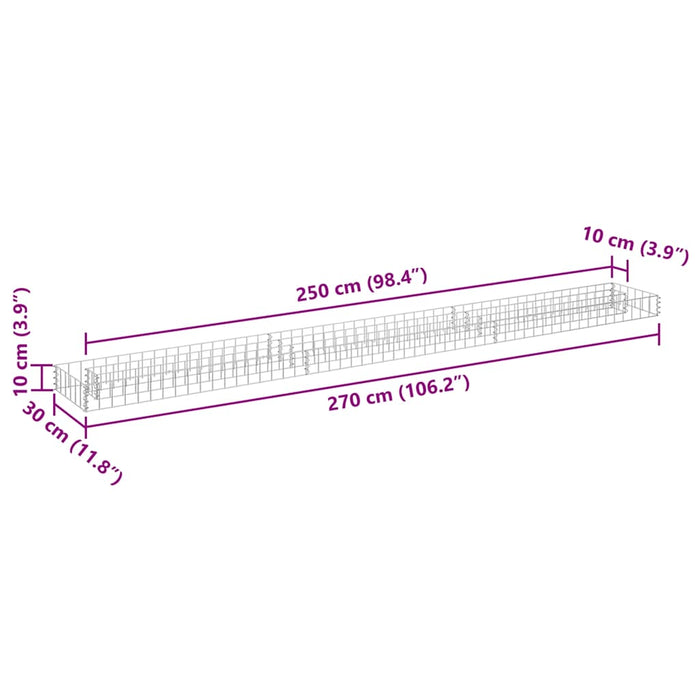Gabbione Letto Rialzato in Acciaio Zincato 270x30x10 cm 145636