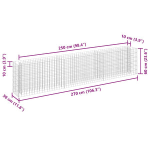 Gabbione Letto Rialzato in Acciaio Zincato 270x30x60 cm 145638