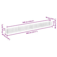 Gabbione Letto Rialzato in Acciaio Zincato 360x30x30 cm 145641
