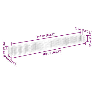 Gabbione Letto Rialzato in Acciaio Zincato 360x30x30 cm 145641
