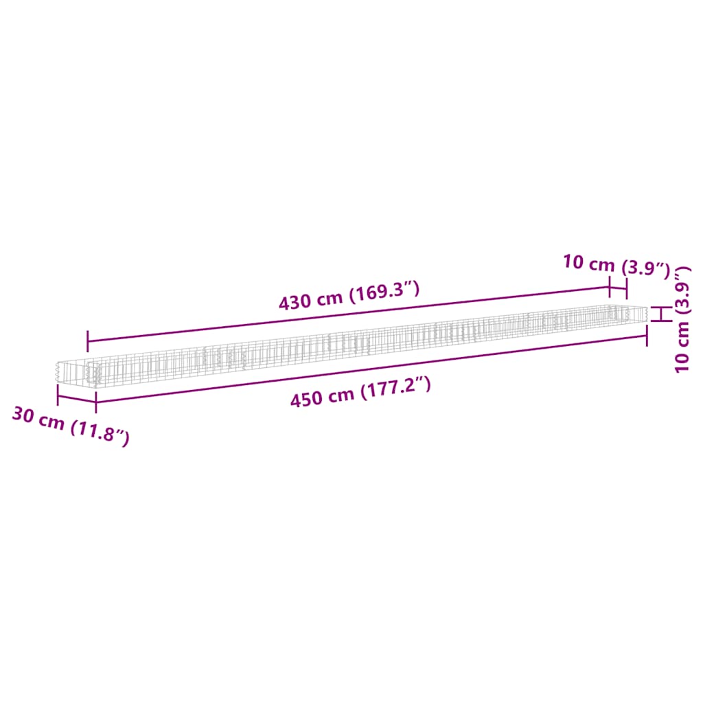Gabbione Letto Rialzato in Acciaio Zincato 450x30x10 cm cod mxl 74384