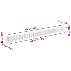 Gabbione Letto Rialzato in Acciaio Zincato 450x30x30 cm cod mxl 53417