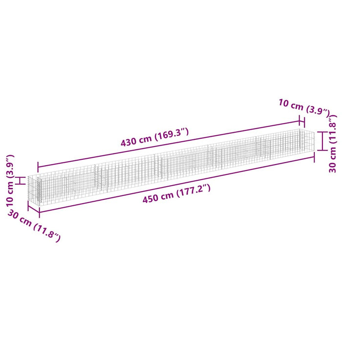 Gabbione Letto Rialzato in Acciaio Zincato 450x30x30 cm cod mxl 53417