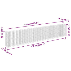 Gabbione Letto Rialzato in Acciaio Zincato 450x30x90 cm