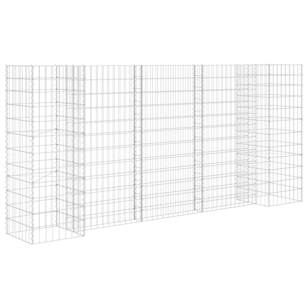 Gabbione Fioriera ad "H" in Filo di Acciaio-Vaso Gabbione in Acciaio 260x40x120 cm