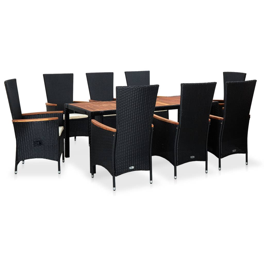 Set da Pranzo da Giardino 9 pz in Polyrattan e Acacia Nero 48014