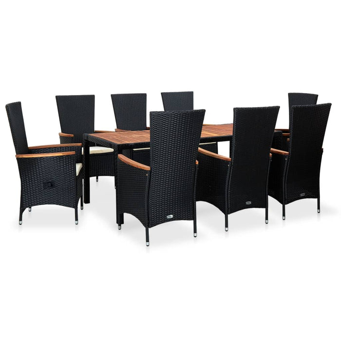 Set da Pranzo da Giardino 9 pz in Polyrattan e Acacia Nero 48014