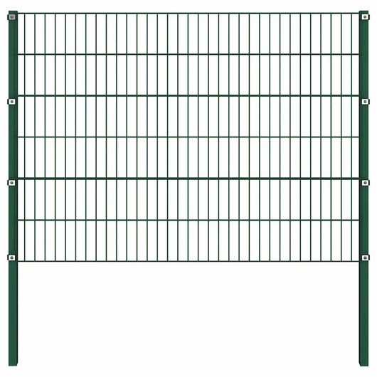 Pannello di Recinzione con Pali in Ferro 3,4x1,2 m Verde