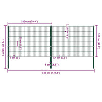 Pannello di Recinzione con Pali in Ferro 3,4x1,2 m Verde