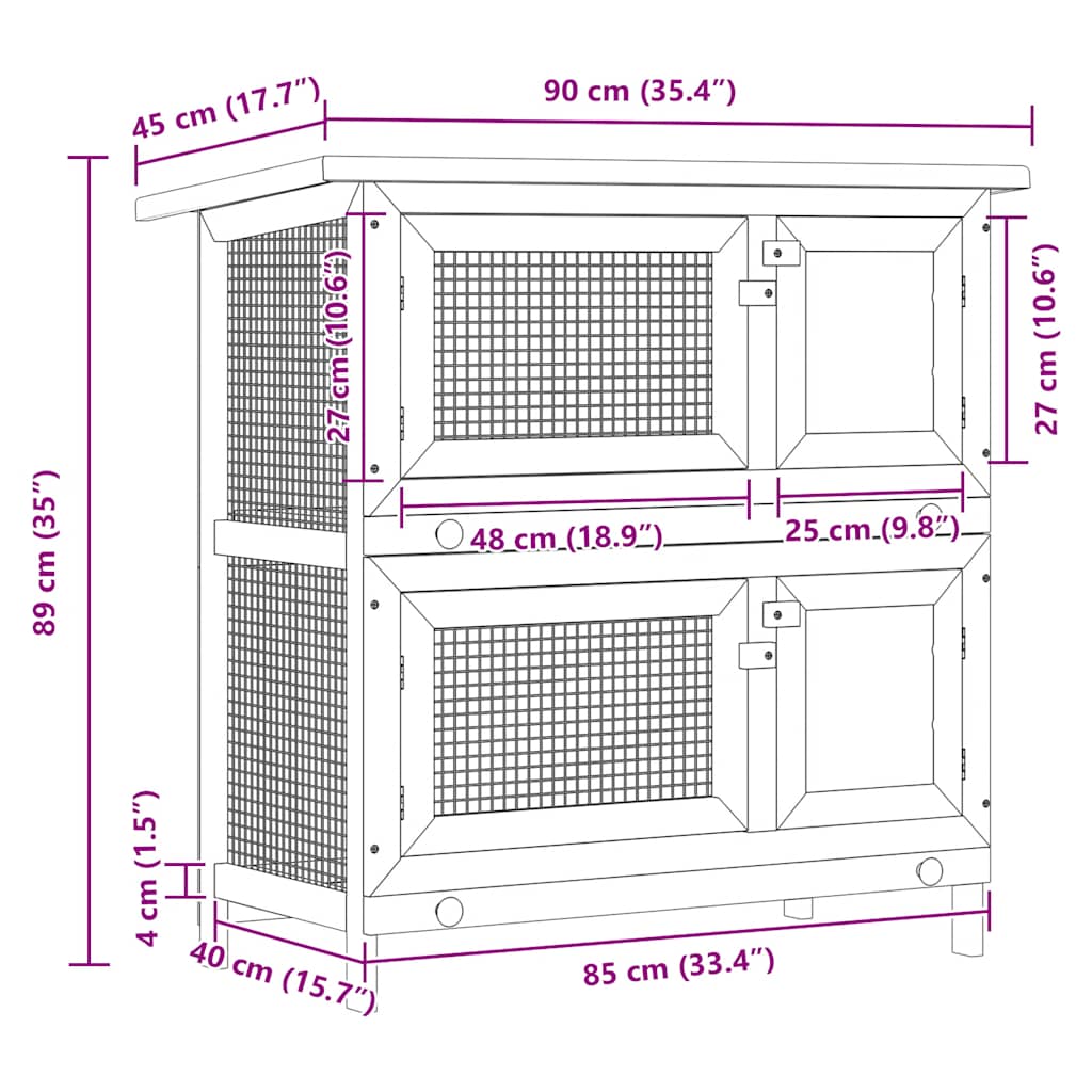 Conigliera per Esterni con 4 Porte Rosso in Legno 170836