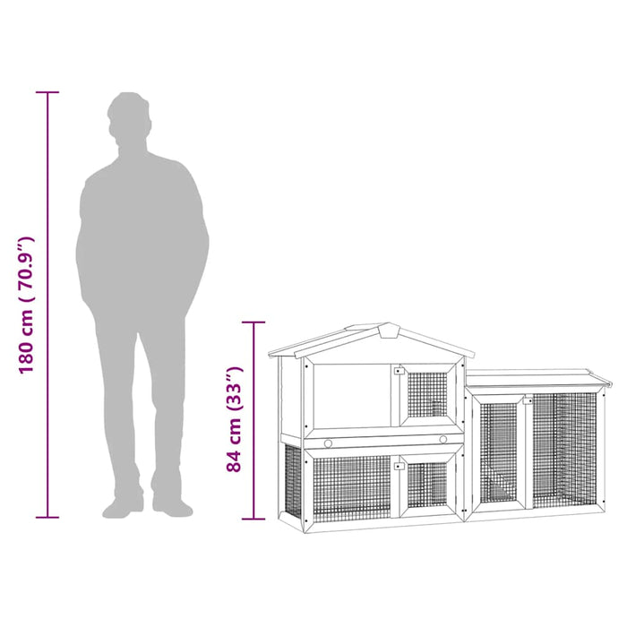Conigliera per Esterni Grande Grigia e Bianca 145x45x84cm Legno 170840