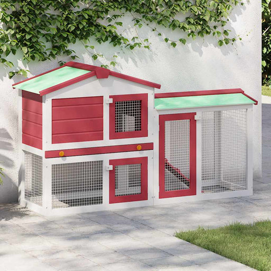 Conigliera per Esterni Grande Rossa e Bianca 145x45x84 cm Legno 170842