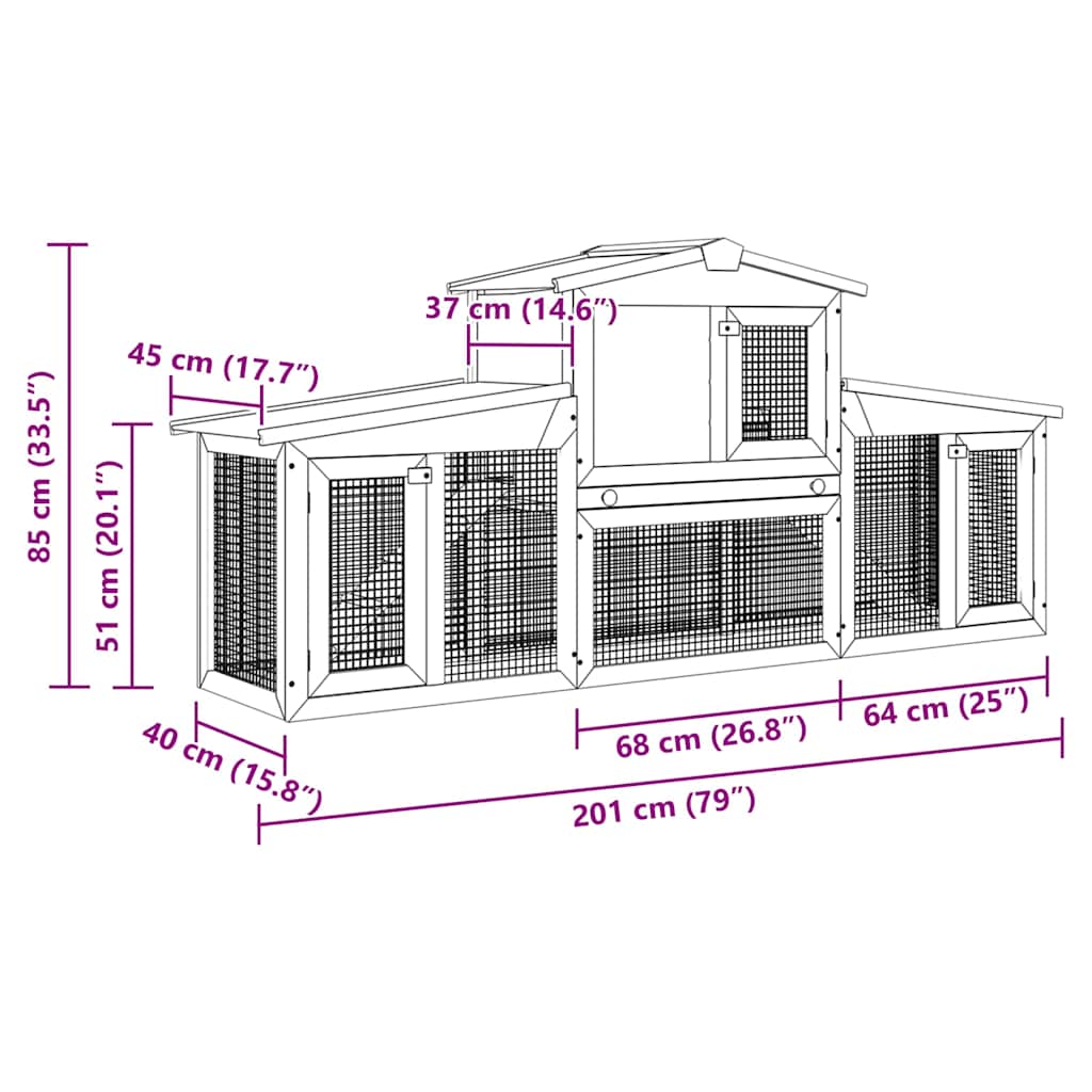 Conigliera per Esterni Grande Grigia e Bianca 204x45x85cm in Legno cod mxl 51567