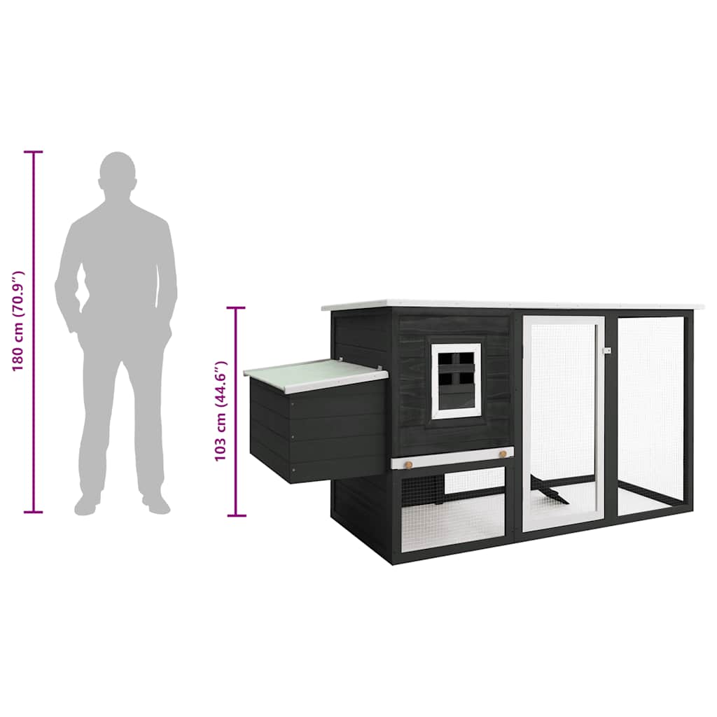 Pollaio all'Aperto con 1 Casetta di Cova Grigio in Legno 170846