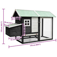 Pollaio Grigio 170x81x110 cm in Legno Massello di Pino e Abete 170861