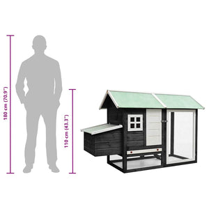 Pollaio Grigio 170x81x110 cm in Legno Massello di Pino e Abete 170861