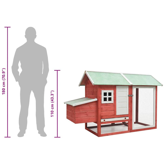Pollaio Rosso 170x81x110 cm in Legno Massello di Pino e Abete 170863