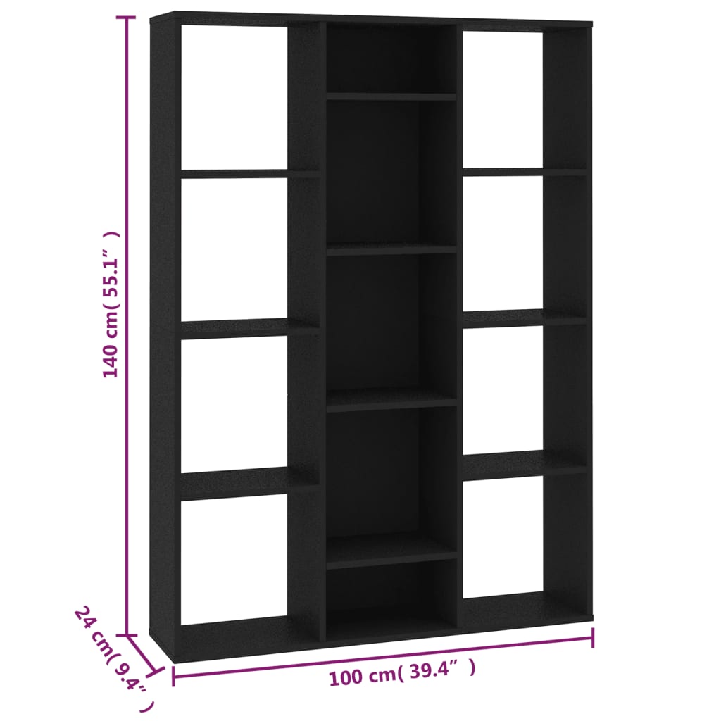 Libreria/Divisorio Nero 100x24x140 cm in Legno Multistrato 800442