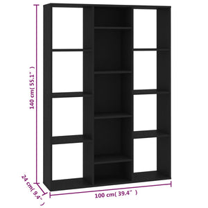 Libreria/Divisorio Nero 100x24x140 cm in Legno Multistrato 800442