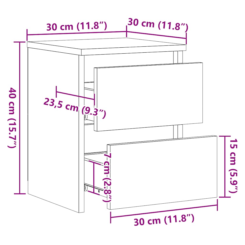 Comodini 2 pz Neri 30x30x40 cm in Legno Multistrato 800516