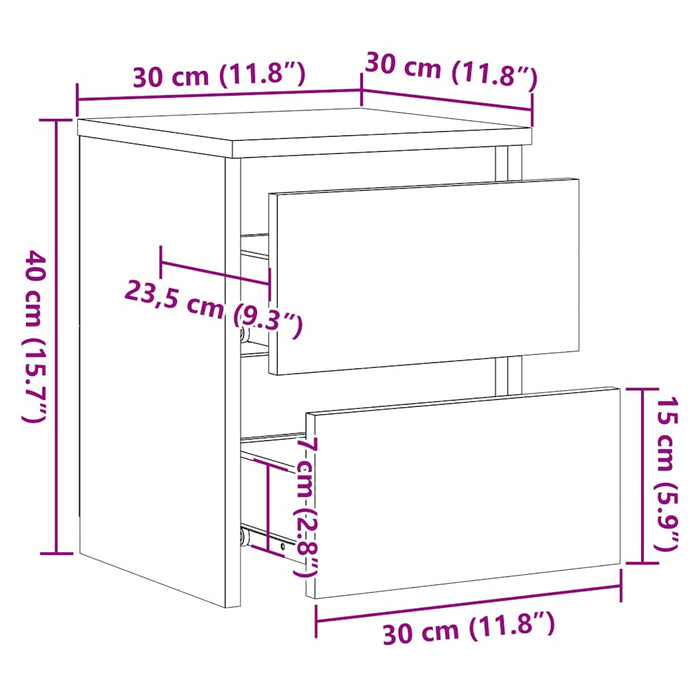 Comodini 2 pz Neri 30x30x40 cm in Legno Multistrato 800516