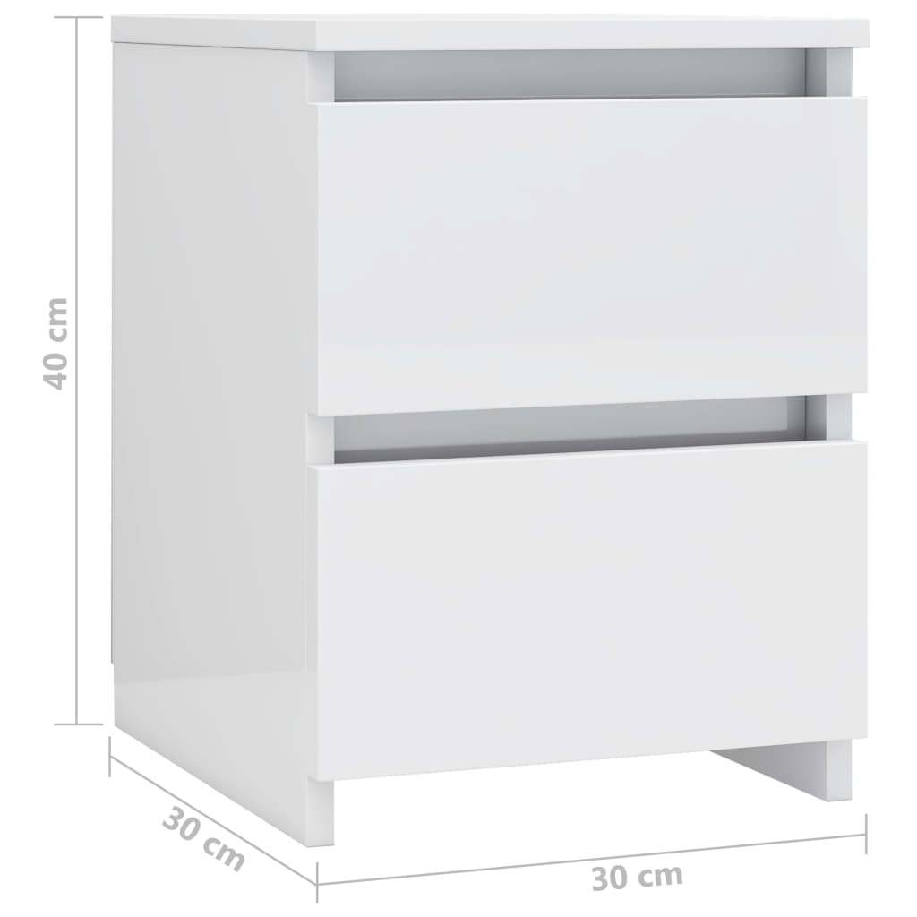 Comodino Bianco Lucido 30x30x40 cm in Legno Multistrato 800525