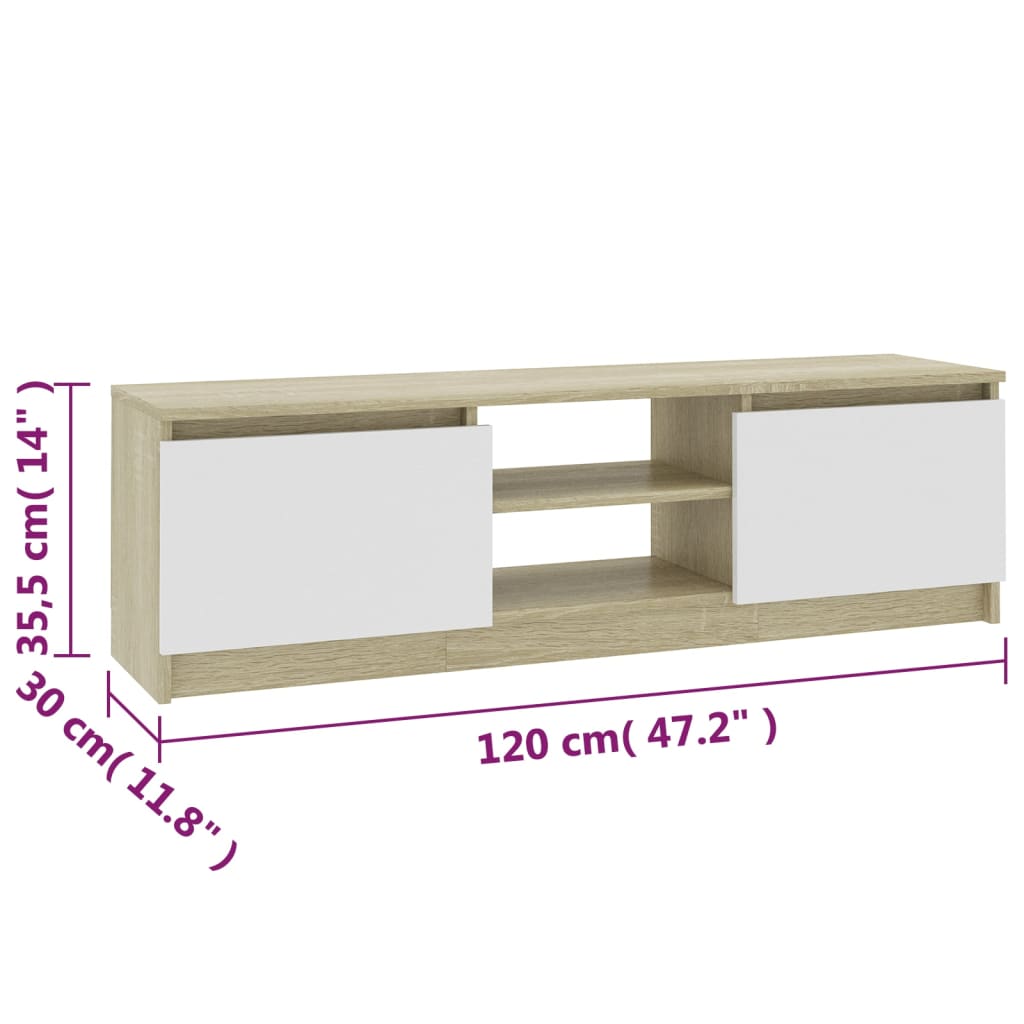 Mobile TV Bianco Rovere Sonoma 120x30x35,5 cm Legno Multistrato 800572