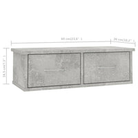 Scaffale Cassetti Parete Grigio Cemento 60x26x18,5 Multistrato 800589