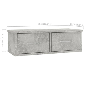 Scaffale Cassetti Parete Grigio Cemento 60x26x18,5 Multistrato 800589