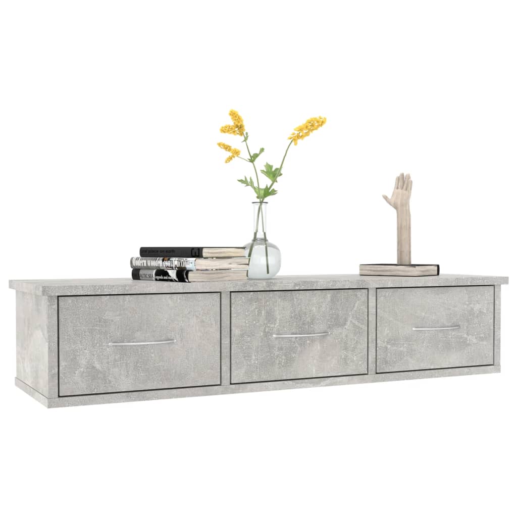 Scaffale Cassetti Parete Grigio Cemento 88x26x18,5 Multistrato 800598