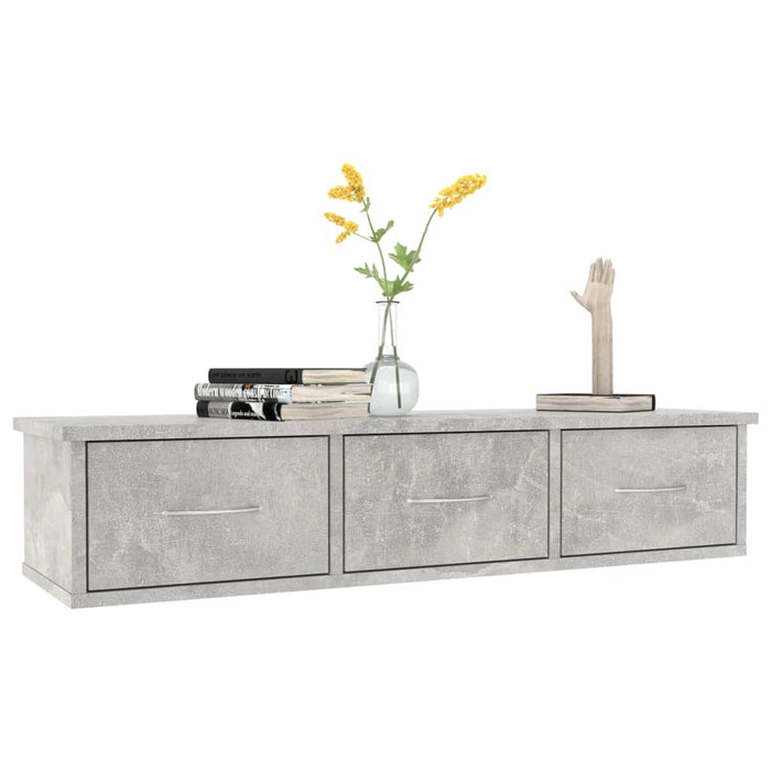 Scaffale Cassetti Parete Grigio Cemento 88x26x18,5 Multistrato 800598