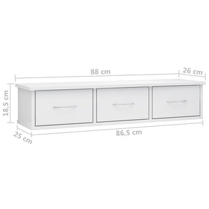 Scaffale Cassetti a Muro Bianco Lucido 88x26x18,5 cm Truciolato cod mxl 53660