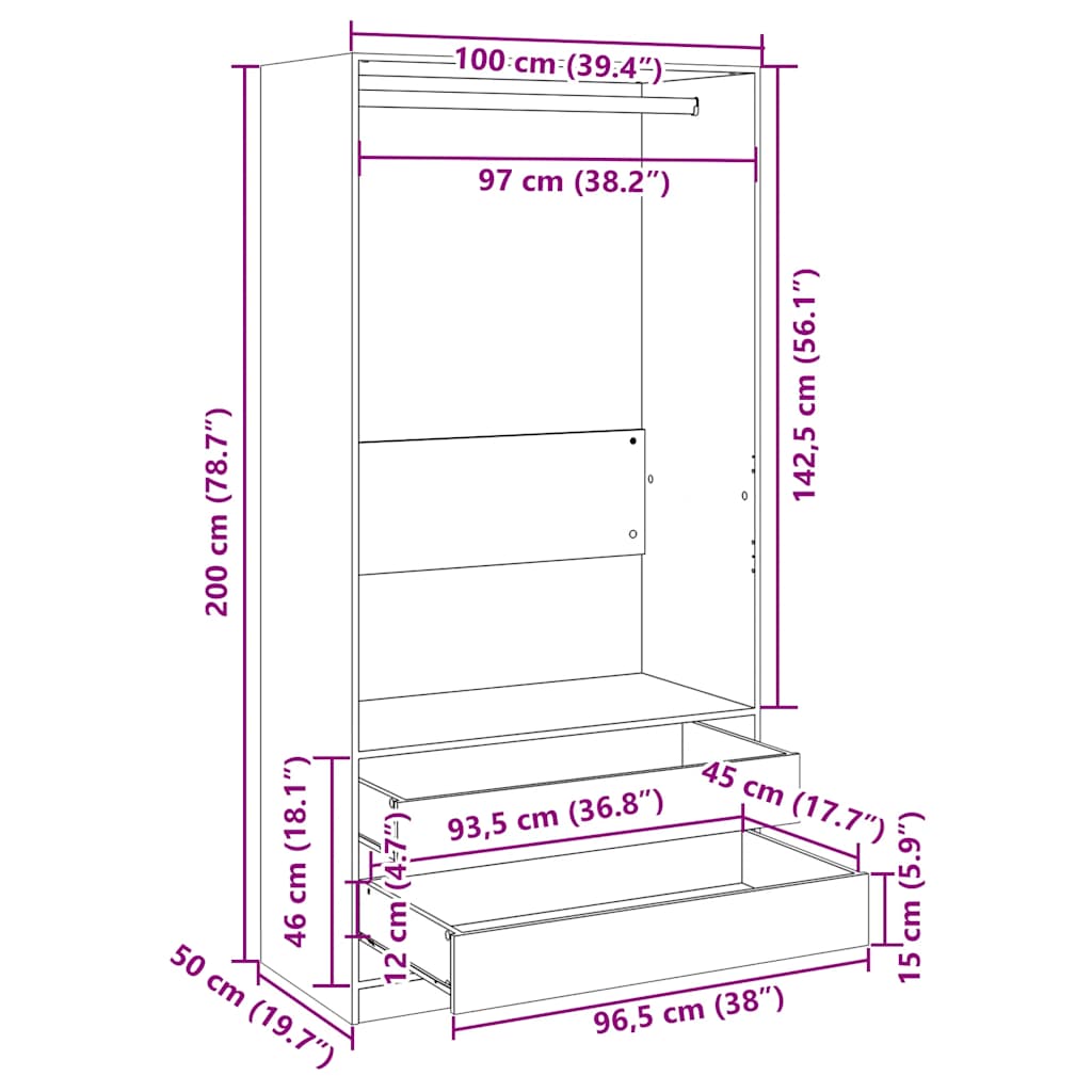 Armadio Bianco 100x50x200 cm in Legno Multistrato 800603