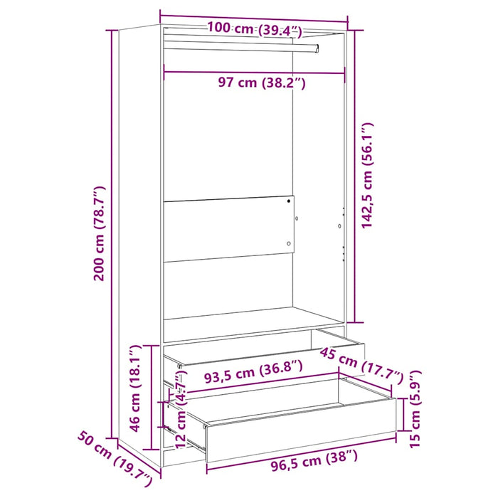 Armadio Bianco 100x50x200 cm in Legno Multistrato 800603