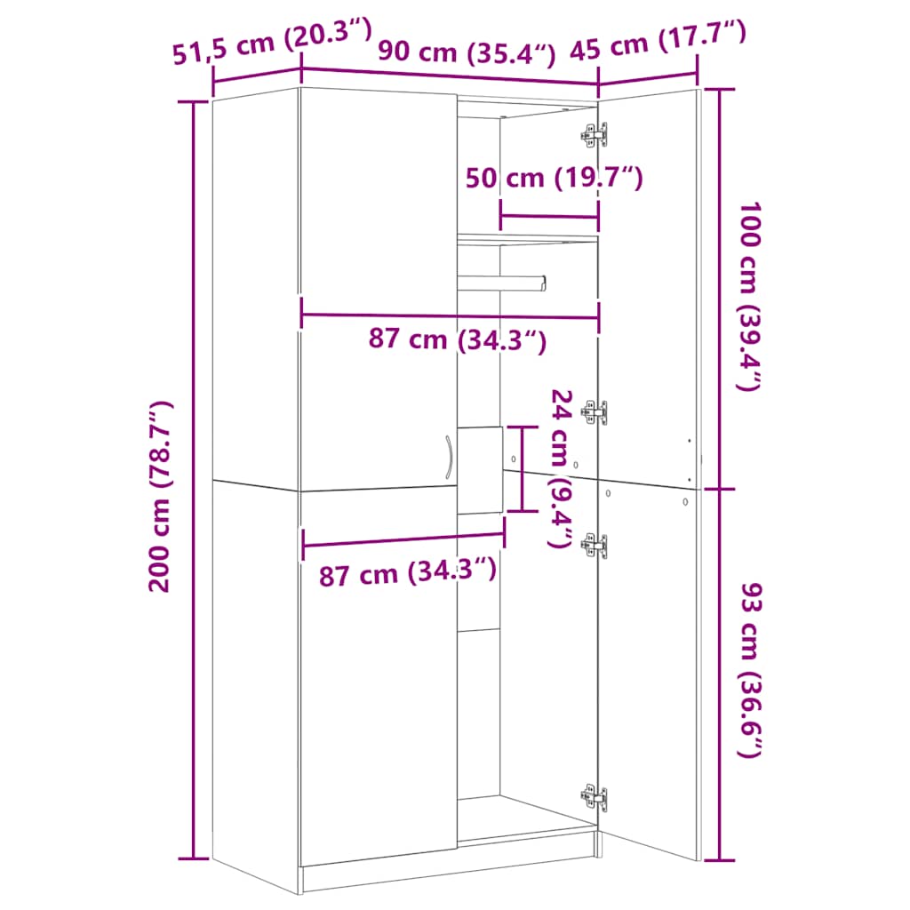Armadio Bianco 90x52x200 cm in Legno Multistrato 800630
