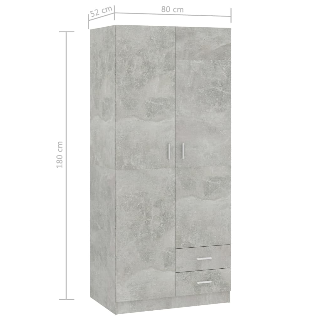 Armadio Grigio Cemento 80x52x180 cm in Legno Multistrato