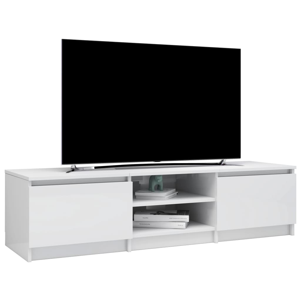 Mobile Porta TV Bianco Lucido 140x40x35,5 cm Legno Multistrato 800654