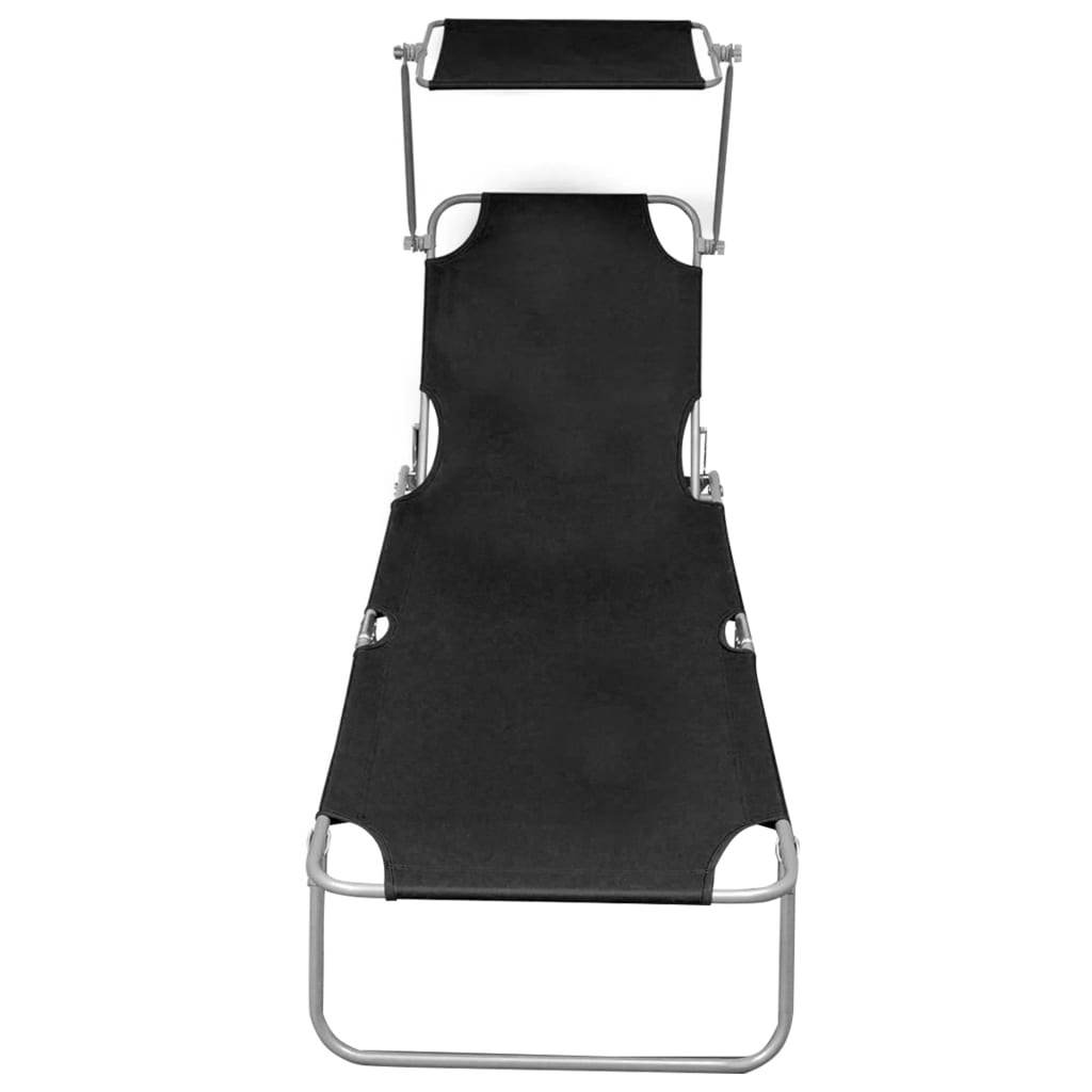 Sdraio sedia a sdraio prendisole lettino da giardino terrazza mobile da esterno pieghevole con tendalino in alluminio nero 02_0012830