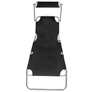 Sdraio sedia a sdraio prendisole lettino da giardino terrazza mobile da esterno pieghevole con tendalino in alluminio nero 02_0012830